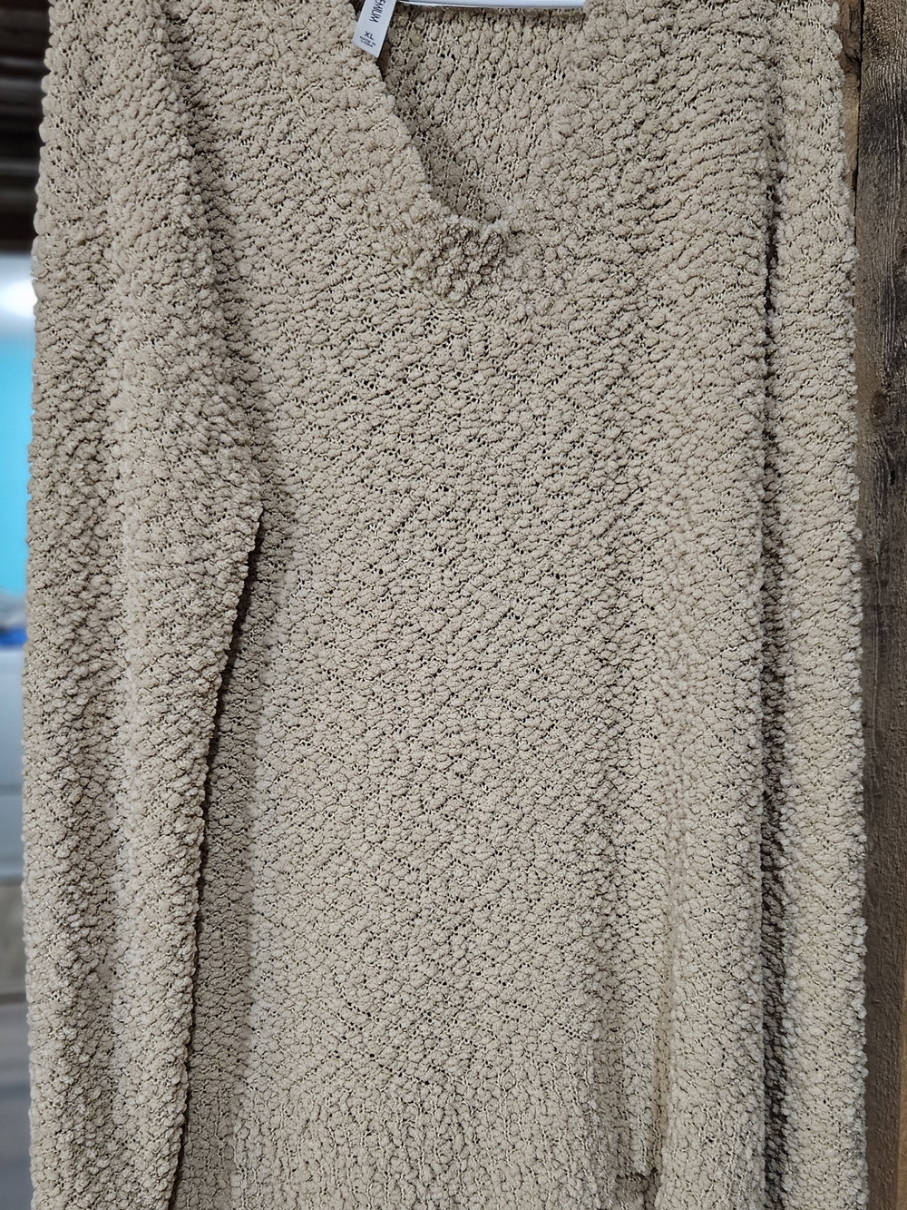 Zenana Outfitters Plush V-Neck Sherpa Sweater - Beige